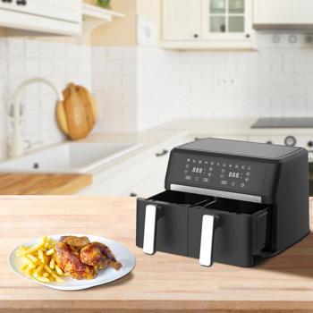 Preview: Premium dual-zone hot air fryer, double basket, 2x 4.5 l - Air Fryer stainless steel / ABS, 11 cooking programs, LED touch display, non-stick, powerful 2400W 