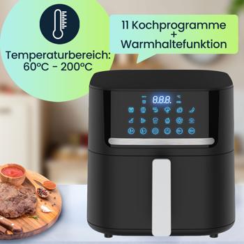Preview: Premium Heissluftfritteuse mit 11 Koch-Programmen, 6,5 l, 1600 Watt - Air Fryer mit LED Touch-Panel, matt schwarz, hochwertige Antihaftbeschichtung Preview: Premium Heissluftfritteuse mit 11 Koch-Programmen, 6,5 l, 1600 Watt - Air Fryer mit LED Touch-Panel, matt schwarz, hochwertige Antihaftbeschichtung