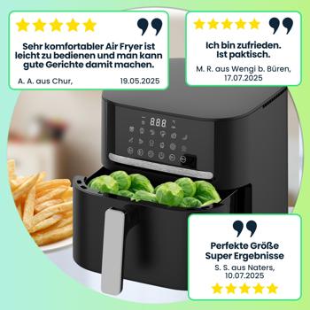 Preview: Premium Heissluftfritteuse mit 11 Koch-Programmen, 6,5 l, 1600 Watt - Air Fryer mit LED Touch-Panel, matt schwarz, hochwertige Antihaftbeschichtung Preview: Premium Heissluftfritteuse mit 11 Koch-Programmen, 6,5 l, 1600 Watt - Air Fryer mit LED Touch-Panel, matt schwarz, hochwertige Antihaftbeschichtung