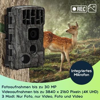 Preview: 4K-UHD-Wildkamera inkl. Solar Panel im Spar Pack, Nachtsicht, WLAN, PIR, IP65, 3000 mAh, Kein Aufladen mehr notwendig