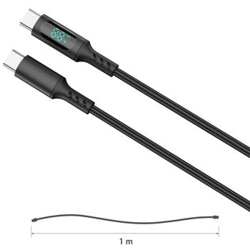 Preview: USB-C Ladekabel, USB-C auf USB-C, Schnellladekabel, schwarz, 1 m, 60 Watt, LED Anzeige für Notebook, Tablet, Macbook, iPad, iPhone, Samsung, Huawei