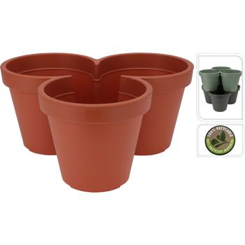 Preview: Pot de Fleurs 3 Compartiments Empilable - Terre Cuite - Jardinière Pratique Ø 44 cm - Plastique 100% Recyclable/90% Recyclé - Intérieur/Extérieur