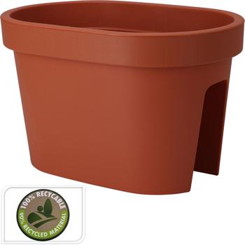 Preview: Oval balcony railing flower pot, terracotta, 27 x 40 x 25 cm, weatherproof, robust & stylish for railings & fences, ideal for flowers & herbs