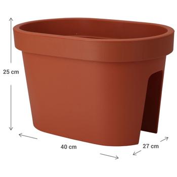 Preview: Oval balcony railing flower pot, terracotta, 27 x 40 x 25 cm, weatherproof, robust & stylish for railings & fences, ideal for flowers & herbs
