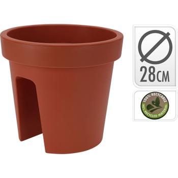 Preview: Lot de 2 Pots de Fleurs Ronds pour Balcon - Terracotta, Pot en Gel, Ø 28 cm - Pour Balustrades 6cm, Plastique Recyclé