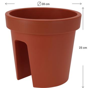 Preview: set of 6 balcony flower pots, round, terracotta, railing pot, Ø 28 cm
