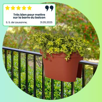 Preview: Lot 2x Pots de Fleurs Ovaux pour Balcon - Balustrade jusqu‘à 6cm, 27x40x25cm, Terracotta - Plastique Recyclé Résistant aux Intempéries