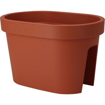Preview: set of 6 oval balcony railing flower pots, terracotta, 27 x 40 x 25 cm, weatherproof, robust & stylish for railings & fences, ideal for flowers & herbs