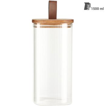 Preview: Lot de 4 Bocaux à Provisions en Verre Borosilicaté - Couvercle en Bois d‘Acacia - 1500 ml chacun - Rangement Robuste et Léger pour Céréales/Noix