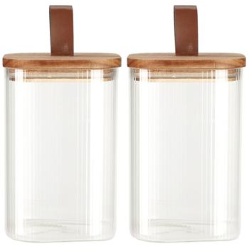 lot de 2 bocaux à provisions avec couvercle en acacia, 1150 ml