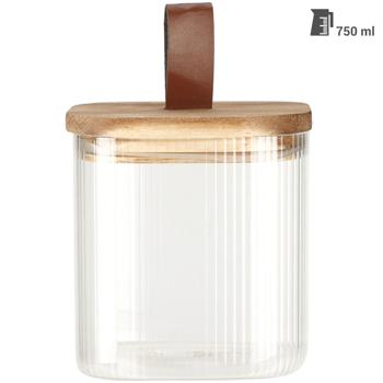Preview: set di 2 eleganti barattoli da 750 ml, in vetro borosilicato, con coperchio in legno d‘acacia, a tenuta d‘aria, ideali per la cucina e la casa