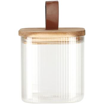 Preview: set di 2 eleganti barattoli da 750 ml, in vetro borosilicato, con coperchio in legno d‘acacia, a tenuta d‘aria, ideali per la cucina e la casa