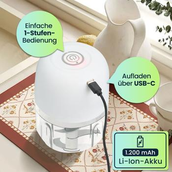 Preview: Kompakter Elektro Multizerkleinerer 250ml 30W: genialer Mini-Häcksler, kabellos & leistungsstark – Perfekt für Zwiebeln, Knoblauch & Babynahrung