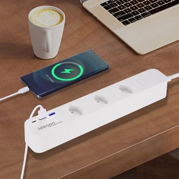 Smart WLAN socket strip (CH), 3-way with USB ports, voice control (Alexa/Google), 10 A: A multiple socket outlet for SmartHome convenience