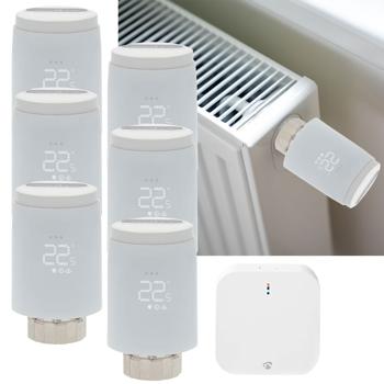 Lot de 6 Thermostats Radiateur Intelligents SmartLife - Contrôle App, Compatible Alexa/Google - Passerelle Zigbee, Anti-calcaire/Gel, Écran LED