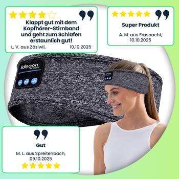 Preview: Smartes Kopfhörer-Stirnband, Bluetooth 5.4, Freisprecher & Sprachsteuerung, grau: Ein bequemer Begleiter für Sport, Schlaf & Reisen