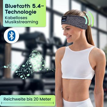 Preview: Smartes Kopfhörer-Stirnband, Bluetooth 5.4, Freisprecher & Sprachsteuerung, grau: Ein bequemer Begleiter für Sport, Schlaf & Reisen