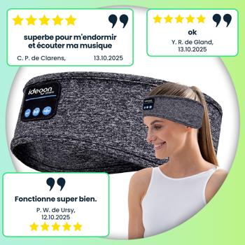 Preview: Bandeau audio Bluetooth 5.4 – casque de sommeil, fonction mains libres et commande vocale, gris – pour sport, nuit et voyages