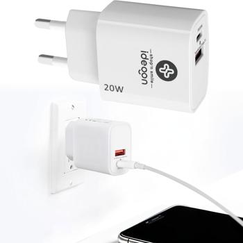 Preview: USB charger, white, 2 ports, 1x USB-C and USB-A, 20 W, Power Delivery 3.0 for fast charging of iPhone, Samsung, Huawei, Xiaomi