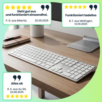 Preview: Hochwertige Funk-Tastatur - CH Edition Aluminium: Kabellose Bluetooth Schweiz QWERTZ-Tastatur – kompatibel zu Mac, Macbook, iPad, Notebook & Desktop PC