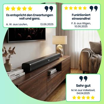 Preview: Bluetooth 5.0 Soundbar, 30W, für TV & Musik – HDMI-ARC, Opt/Aux, schwarz, mit Fernbedienung, Heimkino-Soundbar