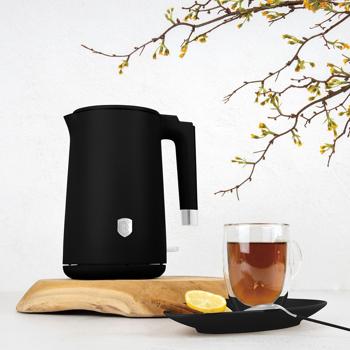Preview: Matt black double-walled kettle (1.7L, 1800W): 360° rotatable, energy-saving & safe, cool touch, fast & stylish for your kitchen