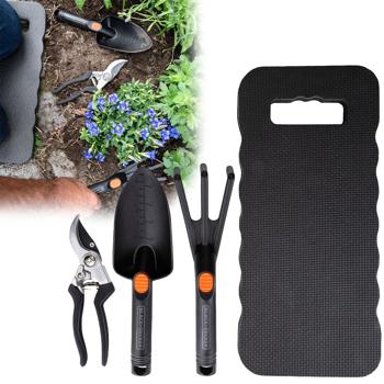 Set di attrezzi da giardino, 4 pezzi, incl. tappetino, attrezzi da giardino