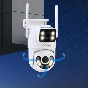 Preview: Caméra de surveillance IP extérieure double objectif fiable, 355° pivotante & inclinable - Caméra performante avec vision nocturne, audio bidirectionnel & enregistrement