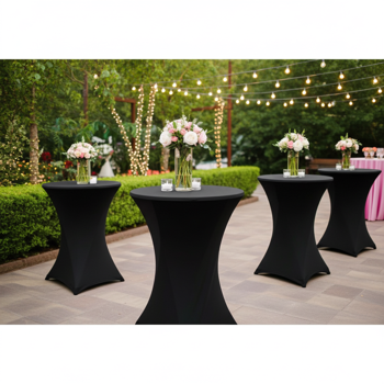Preview: Set 4 Housses Tables Hautes Noires - Housse Stretch Élégante pour Événements & Fêtes - Ø 80-85cm, H115cm, Robuste, Facile Entretien