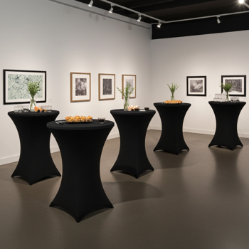 Preview: Set 4 Housses Tables Hautes Noires - Housse Stretch Élégante pour Événements & Fêtes - Ø 80-85cm, H115cm, Robuste, Facile Entretien