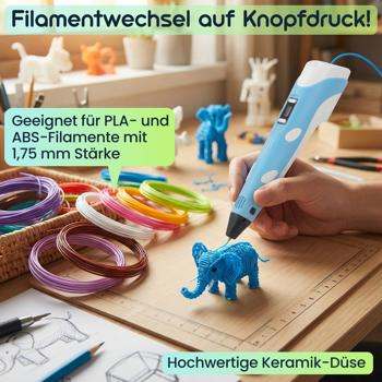 Preview: 3D-Drucker-Stift USB inkl. 20 bunte PLA-Filamente: Kreatives 3D-Zeichnen frei Hand, Perfekt für Kinder & Erwachsene - Starten Sie Ihre Kunstwerke