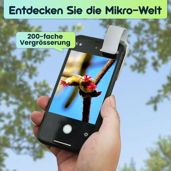 Preview: Mikroskop-Vorsatzlinse für Smartphone/Tablet 200x: Mit 6 LEDs für detailreiche Nahaufnahmen, weiss - Entdecken Sie die Mikro-Welt