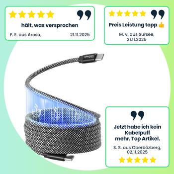 Preview: Hochwertiges USB-C Ladekabel 100W, 1m: Magnetische Aufrollfunktion, schnell & knotenfrei – zuverlässig für Samsung, Xiaomi, iPad, iPhone, Notebooks
