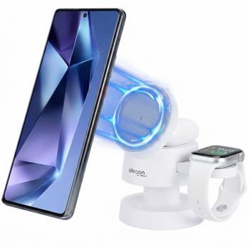 Multifunktionale drahtlose & komfortable Ladestation mit Nachtlicht (15W) USB-C - weiss - für Smartphones, Watches, Pods & mehr - Komfort + Ordnung