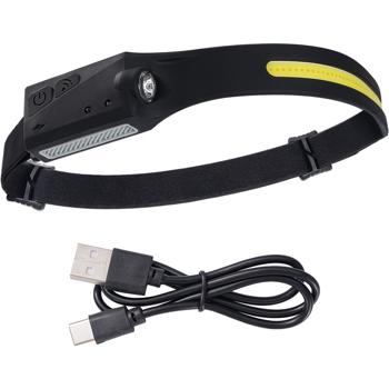 Preview: Lampe frontale LED COB avec grand angle de 230° – 350 lm, capteur de mouvement – pour bricoler et faire du sport avec les mains libres