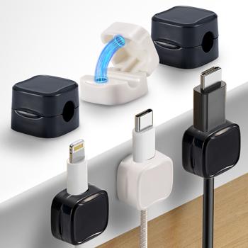 Preview: set of 12 cable organizers with magnetic clip, black: desk cable holder, self-adhesive & flexible - no more cable clutter in the office & at home