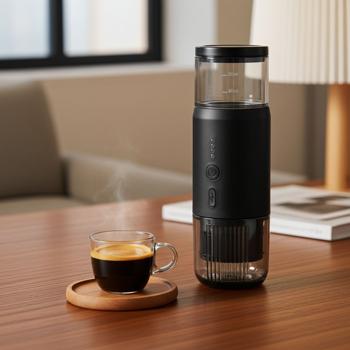 Preview: Tragbare Espressomaschine für Kapsel & Pulver, 15 bar, schwarz: Perfekter Espresso unterwegs, kompakt & einfach zu bedienen, für Reisen, Camping &Büro