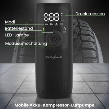 Preview: Mobile Akku-Kompressor-Luftpumpe: 0,1-10,3 Bar, 4000mAh, digitale Anzeige & Arbeitsleuchte – Leistungsstark & präzise aufpumpen