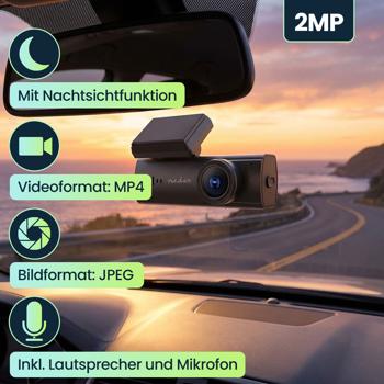 Preview: Full-HD Dashcam, 2MP, 150° Weitwinkel, Nachtsicht, Akku, Fotomodus, gestochen scharfe Aufnahmen, hohe Sicherheit