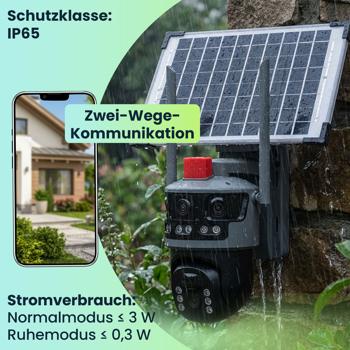 Preview: 4G Dual Kamera mit Solarmodul, mit Full-HD-Videoauflösung, Zwei-Wege-Kommunikation - Smarte Sicherheit ohne Stromanschluss