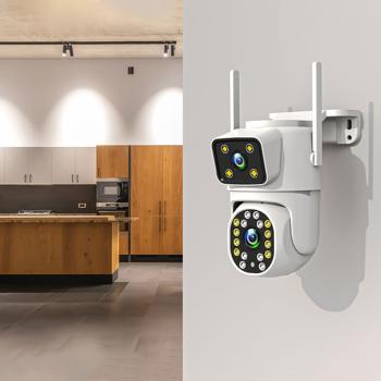 Preview: Caméra Double Extérieure - Vision Nocturne IR Intelligente Full HD, Détection Mouvement, Audio Bidirectionnel - IP65, WiFi 2.4/5.8 GHz, Stockage MicroSD 128