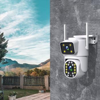 Preview: Caméra Double Extérieure - Vision Nocturne IR Intelligente Full HD, Détection Mouvement, Audio Bidirectionnel - IP65, WiFi 2.4/5.8 GHz, Stockage MicroSD 128