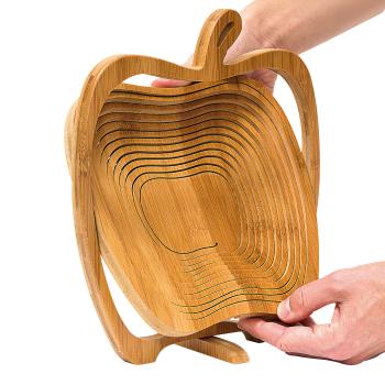 Preview: Bambus Obstkorb Faltkorb - Obstschale Schneidebrett Topfuntersetzer - Ziehharmonika-Technik - Hängen & Stellen - 30x27x22,5cm - Lebensmittelecht