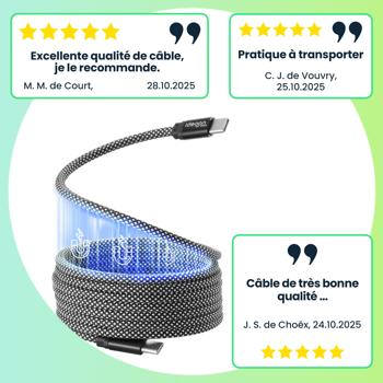 Preview: 3 câbles USB-C magnétiques innovants, 100 W, 1 m – enroulement automatique, rapide et sans nœud – compatibles Samsung, Xiaomi, iPad, iPhone, ordinateurs portables et plus
