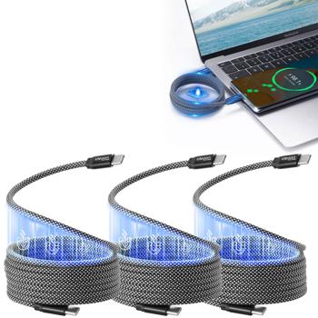 set of 3 USB-C charging cables 100W, 1m: Magnetic retractable function, fast & knot-free - reliable for Samsung, Xiaomi, iPad, iPhone, notebooks and much more.