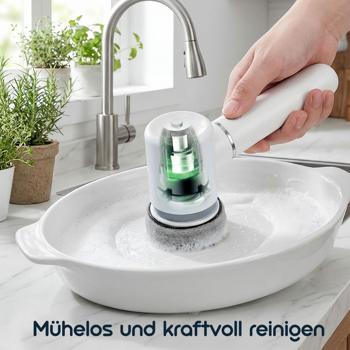 Preview: Elektrische Reinigungsbürste mit 6 Aufsätzen, Akku (5W): Kabellos & kraftvoll – Für Bad, Küche & Auto – Mühelos sauber
