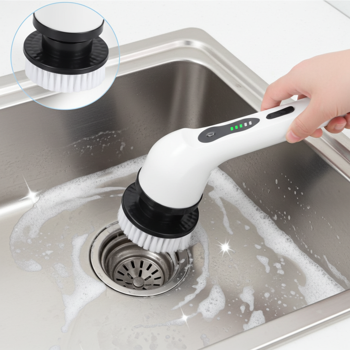 Preview: Spazzola elettrica con 9 testine, manico telescopico, batteria ricaricabile, 7,2 watt - Potente e senza fili - Per pulire senza fatica bagni, cucine e aree esterne