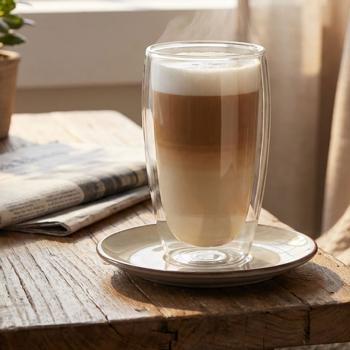 Preview: Set of 2 double-walled coffee glasses, 450 ml each, floating effect, heat-resistant barista glass, cappuccino, latte macchiato, tea