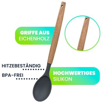 Preview: Elegant 12-piece silicone kitchen utensil set with wooden handle: Stylish cooking utensils for every kitchen, practical, high-quality & a real eye-catcher