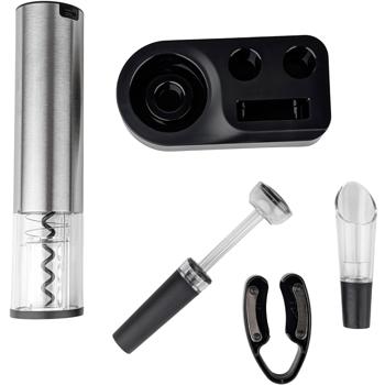 Preview: Cavatappi elettrico di alta qualità con batteria - Set professionale di apribottiglie per vini in acciaio spazzolato, inclusi tagliafogli, versatore e tappo